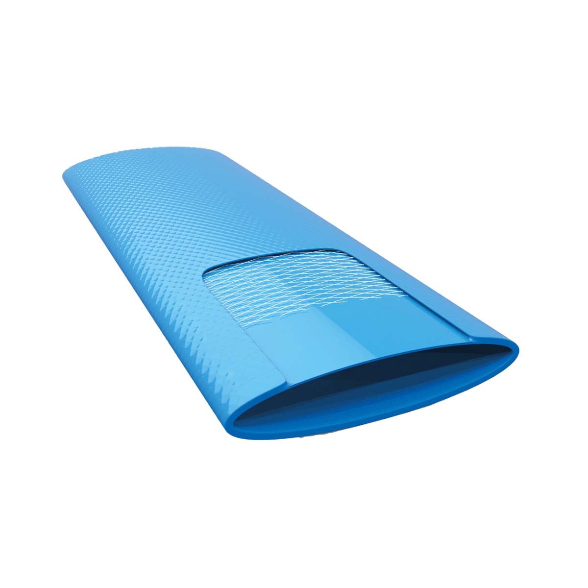 Manguera Plana Flat Flow para riego y trasvase de agua, resistente y 100% reciclable, perfecta para aplicaciones agrícolas y de protección en color azul.