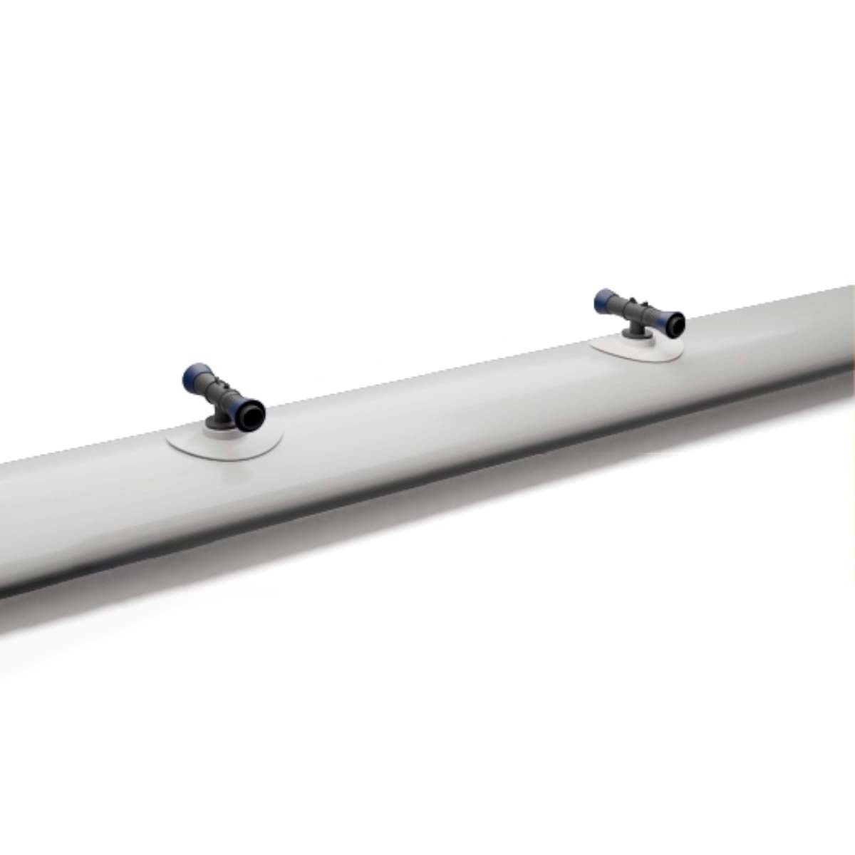 Manguera Plana Flat Flow para riego y trasvase de agua, resistente y 100% reciclable, perfecta para aplicaciones agrícolas y de protección en color blanca con instalación de las tomas de agua.