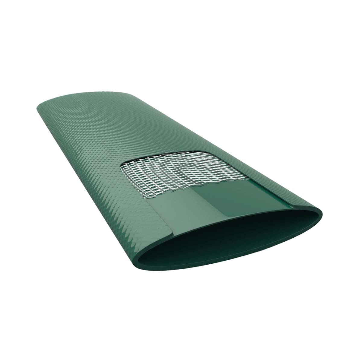 Manguera Plana Flat Flow para riego y trasvase de agua, resistente y 100% reciclable, perfecta para aplicaciones agrícolas y de protección en color verde.